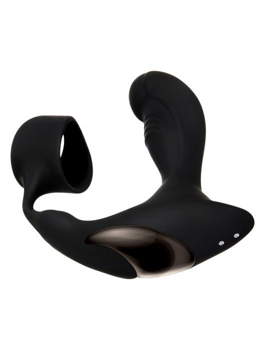 Черный вибромассажер простаты с эрекционным кольцом Strapped   Tapped - Zero Tolerance - в Севастополе купить с доставкой