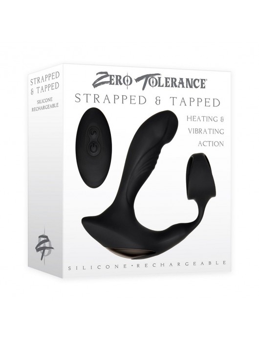 Черный вибромассажер простаты с эрекционным кольцом Strapped   Tapped - Zero Tolerance - в Севастополе купить с доставкой