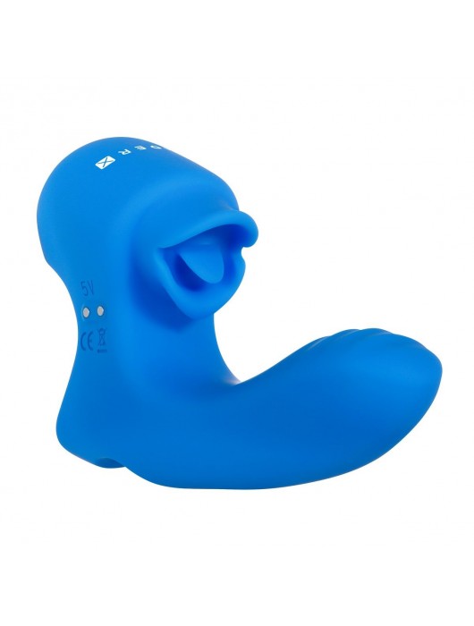 Синяя вибронасадка на палец с подвижным язычком Flick It - Gender X