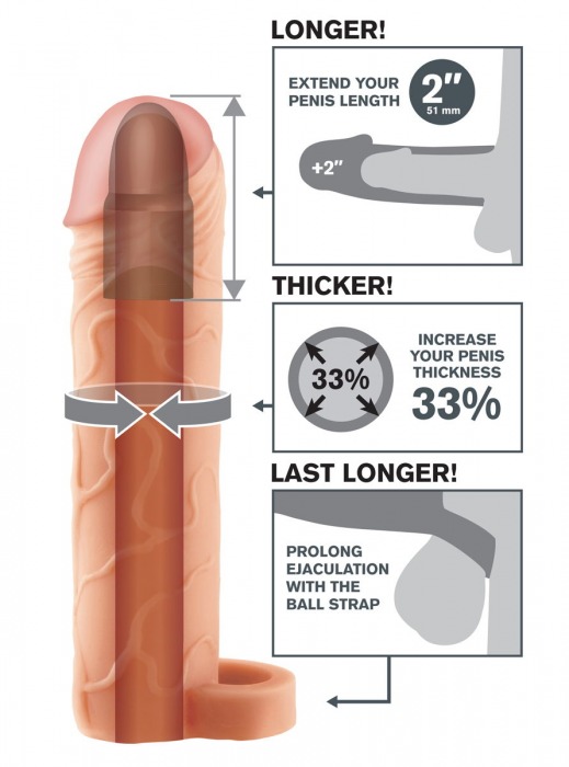 Телесная насадка с кольцом Perfect 2  Extension with Ball Strap - 19 см. - Pipedream - в Севастополе купить с доставкой