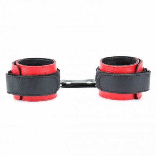 Красно-чёрные кожаные наручники - БДСМ Арсенал - купить с доставкой в Севастополе