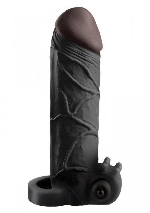 Чёрная вибронасадка с кольцом Vibrating Real Feel 2 Extension - 16 см. - Pipedream - в Севастополе купить с доставкой
