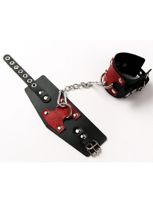 Черные кожаные оковы с красными вставками - Crazy Handmade - купить с доставкой в Севастополе