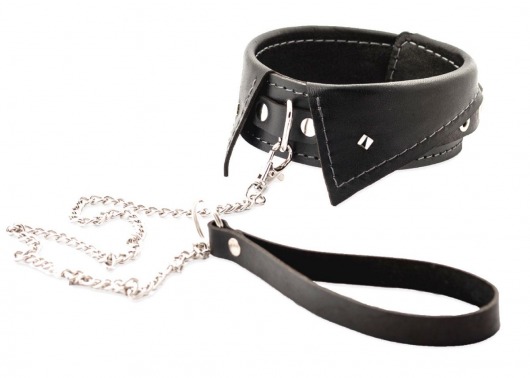 Черный ошейник-воротничок с металлическим поводком - Crazy Handmade - купить с доставкой в Севастополе