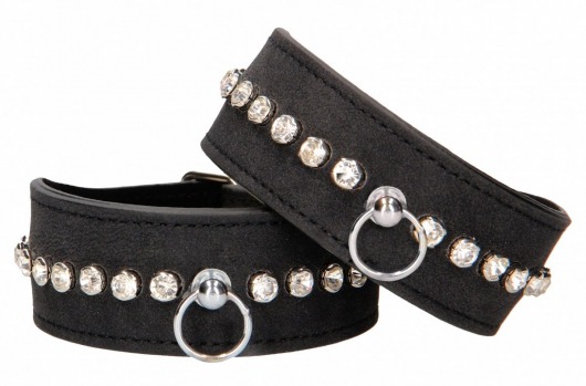 Черные наручники Diamond Studded Wrist Cuffs - Shots Media BV - купить с доставкой в Севастополе