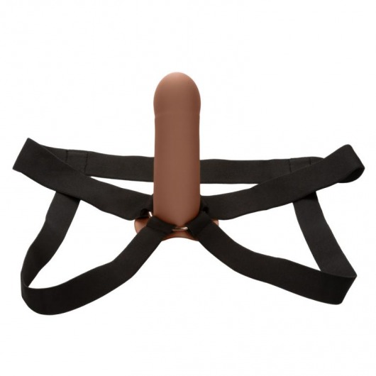 Коричневый фаллопротез из силикона Extension with Harness - 15,75 см. - California Exotic Novelties - купить с доставкой в Севастополе