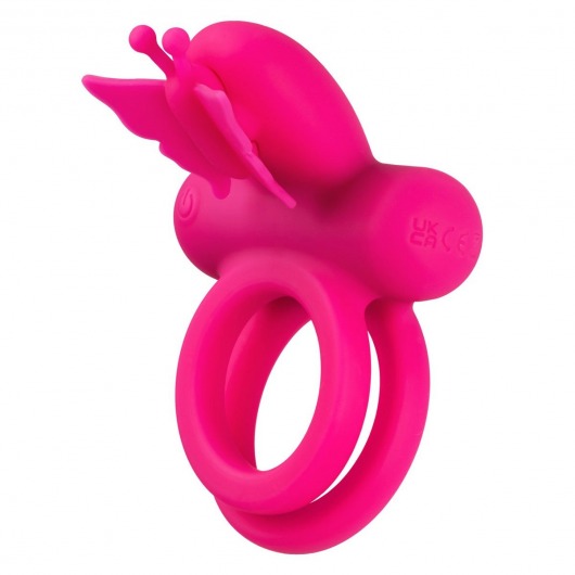 Розовое эрекционное виброкольцо Silicone Rechargeable Dual Butterfly Ring - California Exotic Novelties - в Севастополе купить с доставкой