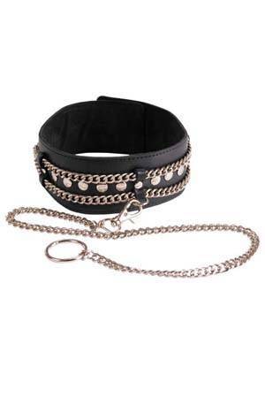 Чёрный ошейник с цепочками и поводком - Sitabella - купить с доставкой в Севастополе