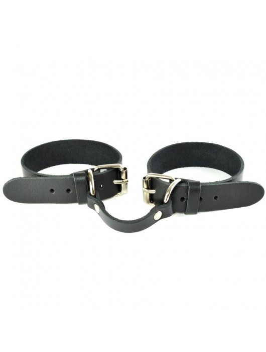 Черные кожаные наручники со съемной красной опушкой - Sitabella - купить с доставкой в Севастополе