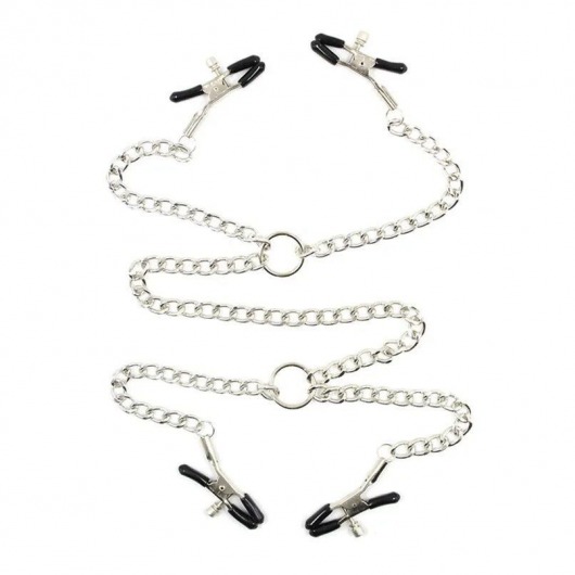 Серебристые зажимы для сосков и половых губ на тонкой цепочке - Notabu - купить с доставкой в Севастополе