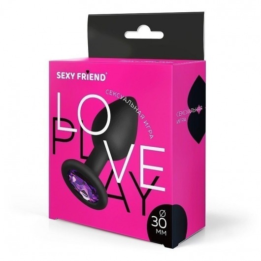 Черная силиконовая анальная втулка с фиолетовым кристаллом - 7,3 см. - 1137