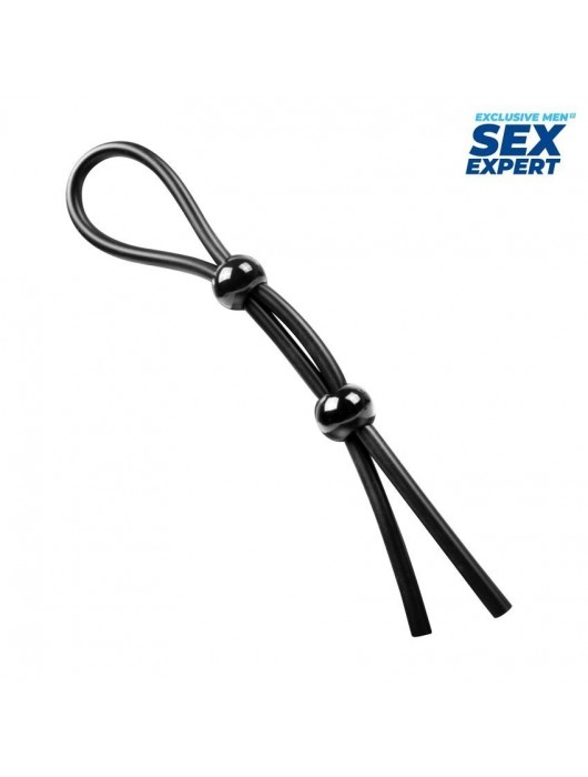 Черное силиконовое лассо с двумя шариками для утяжки - Sex Expert - в Севастополе купить с доставкой