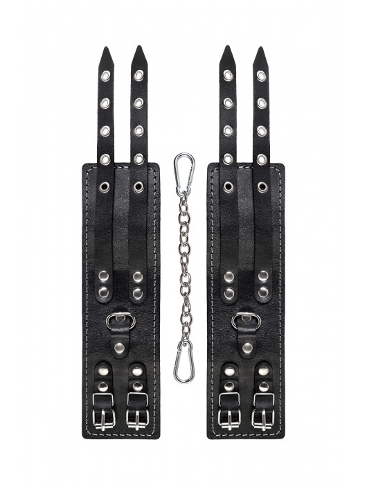 Черные кожаные оковы с двумя ремнями и красной подкладкой - Pecado - купить с доставкой в Севастополе