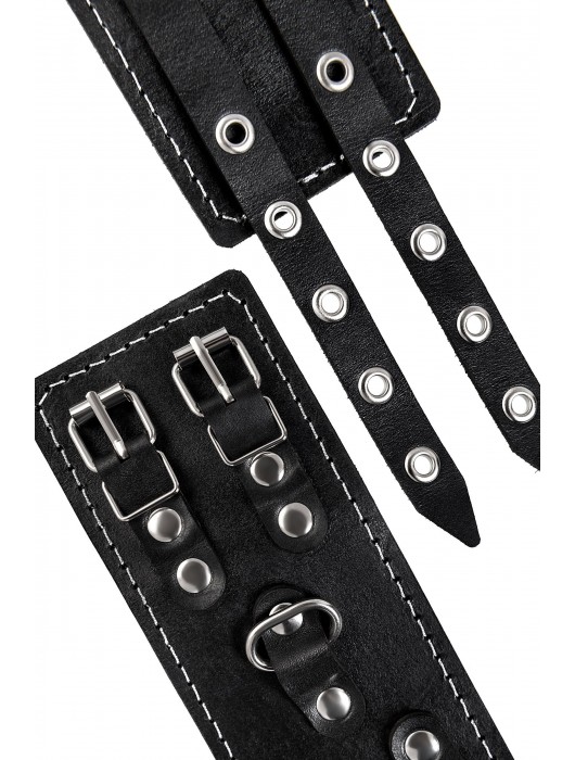 Черные кожаные оковы с двумя ремнями и красной подкладкой - Pecado - купить с доставкой в Севастополе