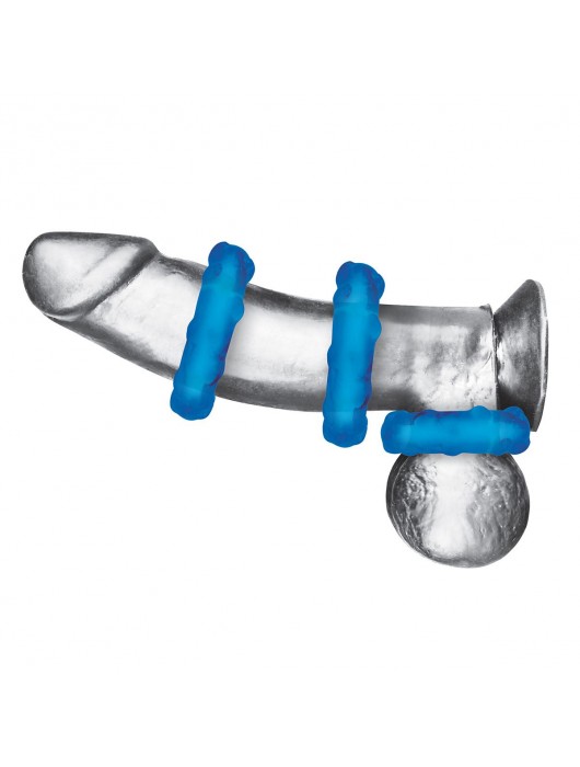 Комплект из трех голубых эрекционных колец 3-Pack Ribbed Rider Cock Ring Set - BlueLine - в Севастополе купить с доставкой