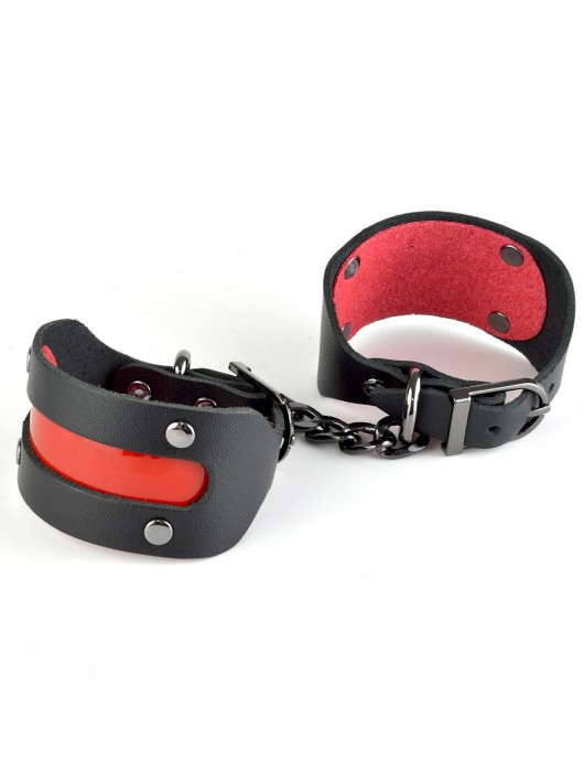 Чёрные наручники с красной вставкой «Пятница» - Sitabella - купить с доставкой в Севастополе