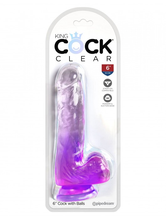 Фиолетовый фаллоимитатор с мошонкой на присоске 6’’ Cock with Balls - 17,8 см. - Pipedream