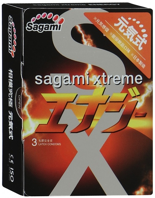 Презервативы Sagami Xtreme ENERGY с ароматом энергетика - 3 шт. - Sagami - купить с доставкой в Севастополе