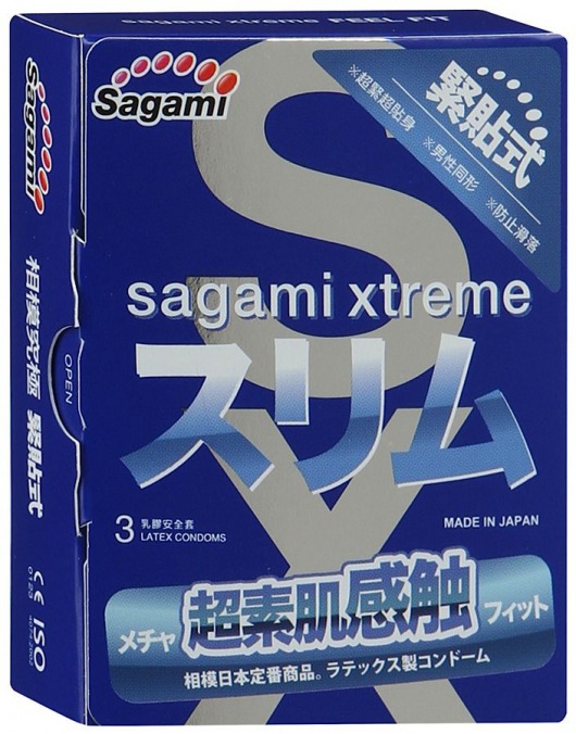 Розовые презервативы Sagami Xtreme FEEL FIT 3D - 3 шт. - Sagami - купить с доставкой в Севастополе