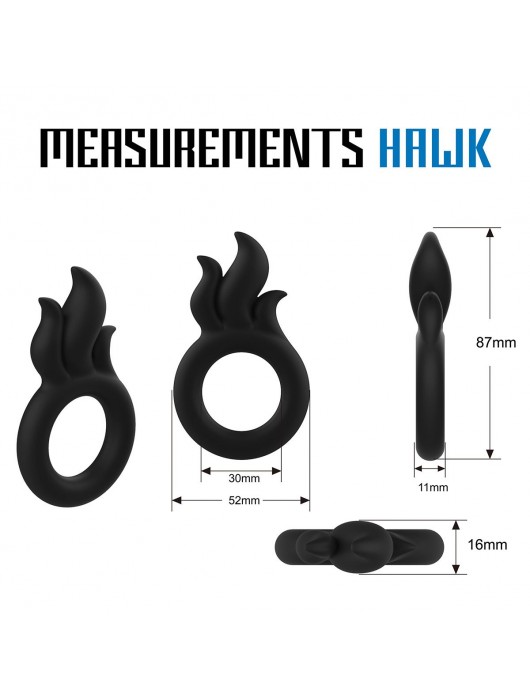 Черное эрекционное кольцо-пламя Rooster Hawk - Velv or - в Севастополе купить с доставкой