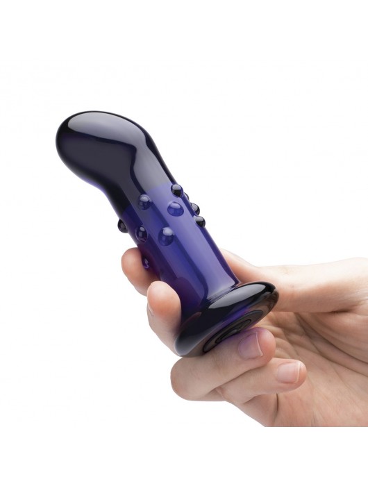 Синий стеклянный изогнутый вибратор - 11 см. - Glas