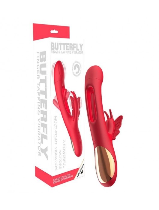 Красный вибратор-кролик с функцией фингеринга - 25,5 см. - Secwell