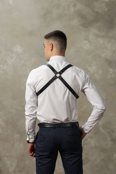 Черная мужская кожаная портупея №4 - БДСМ Арсенал - купить с доставкой в Севастополе