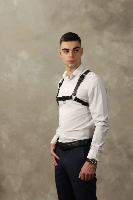 Черная мужская кожаная портупея №4 - БДСМ Арсенал - купить с доставкой в Севастополе