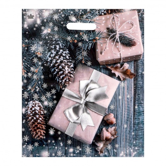 Новогодний пакет с принтом в виде подарков и вырубной ручкой (45х38 см) - Сима-Ленд - купить с доставкой в Севастополе