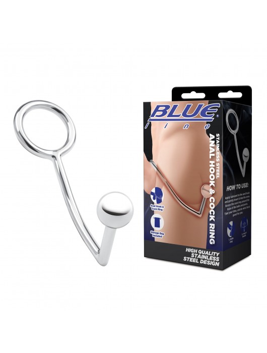 Кольцо на пенис с анальным стимулятором Stainless Steel Anal Hook   Cock Ring - BlueLine - в Севастополе купить с доставкой