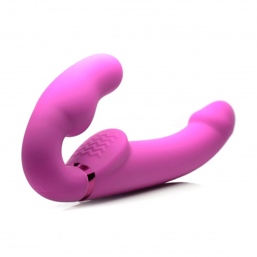 Розовый безремневой страпон с вибрацией и функцией расширения Inflatable Ergo-Fit Strapless Strap-On - XR Brands - купить с доставкой в Севастополе