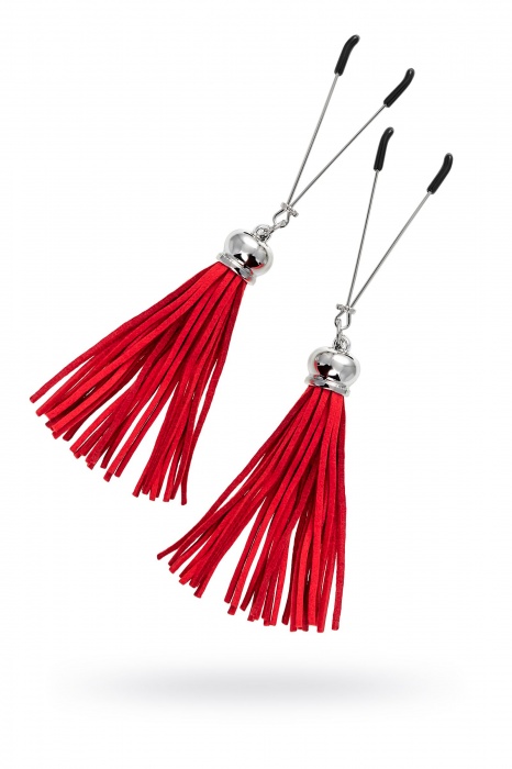 Зажимы на соски «Вилки» с красными кисточками из замши - Pecado - купить с доставкой в Севастополе