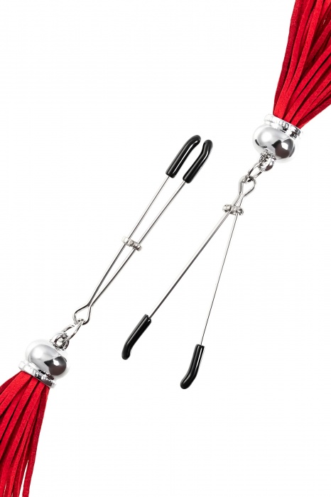 Зажимы на соски «Вилки» с красными кисточками из замши - Pecado - купить с доставкой в Севастополе