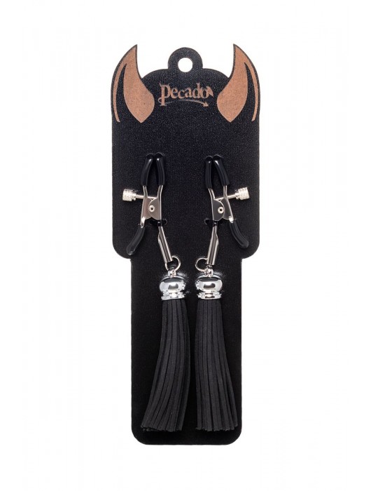 Зажимы на соски «Прищепки» с черными кисточками из замши - Pecado - купить с доставкой в Севастополе