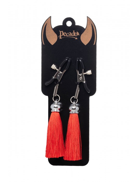 Зажимы на соски «Прищепки» с красными кисточками из шелка - Pecado - купить с доставкой в Севастополе