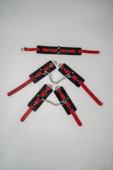 Черно-красный набор фиксаций: наручники, оковы и ошейник - Crazy Handmade - купить с доставкой в Севастополе