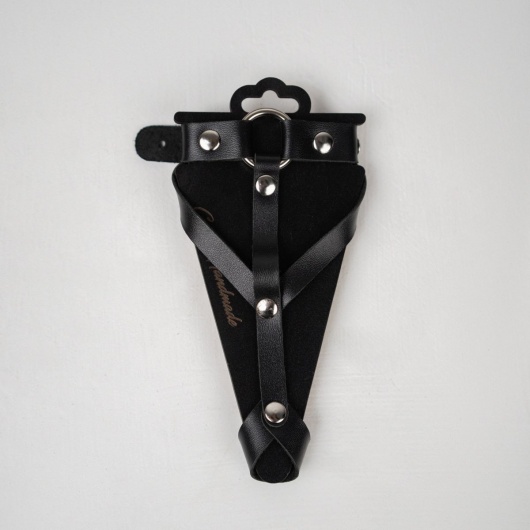 Черный кожаный браслет с кольцом - Crazy Handmade - купить с доставкой в Севастополе