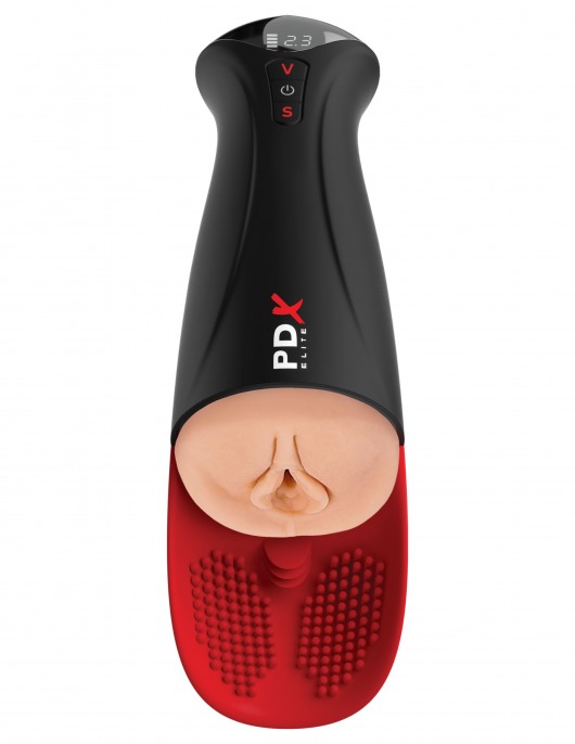 Телесный мастурбатор-вагина в черной колбе с вибрацией Fuck-O-Matic Pro XL - Pipedream - в Севастополе купить с доставкой