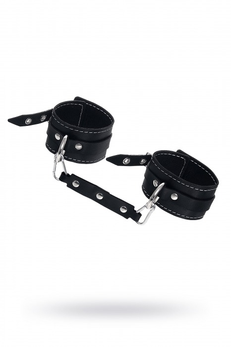 Черные двухслойные кожаные оковы с белой строчкой - Pecado - купить с доставкой в Севастополе