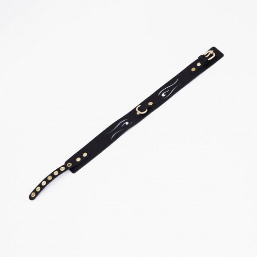 Черный кожаный ошейник с золотистой фурнитурой - Crazy Handmade - купить с доставкой в Севастополе