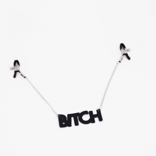 Зажимы на соски с кожаной подвеской Bitch - Crazy Handmade - купить с доставкой в Севастополе