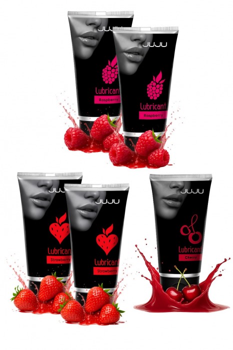 Набор из 5 съедобных лубрикантов JUJU (клубника х 2, малина х 2, вишня) - JuJu - купить с доставкой в Севастополе