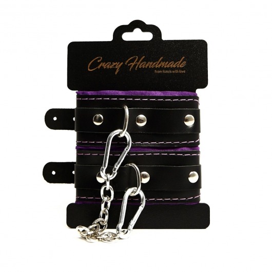 Черно-фиолетовые скругленные наручники с мягкой подкладкой - Crazy Handmade - купить с доставкой в Севастополе