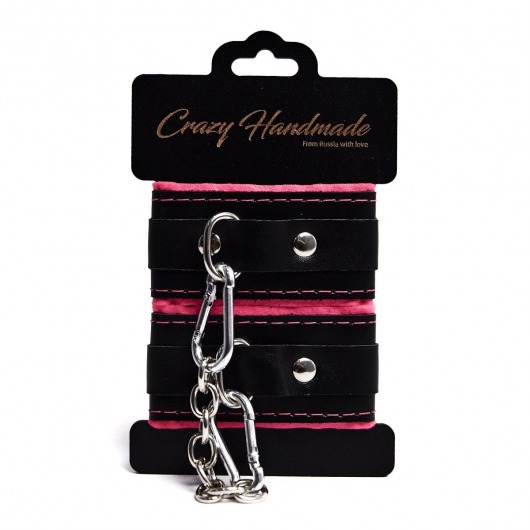 Черно-розовые скругленные наручники с мягкой подкладкой - Crazy Handmade - купить с доставкой в Севастополе