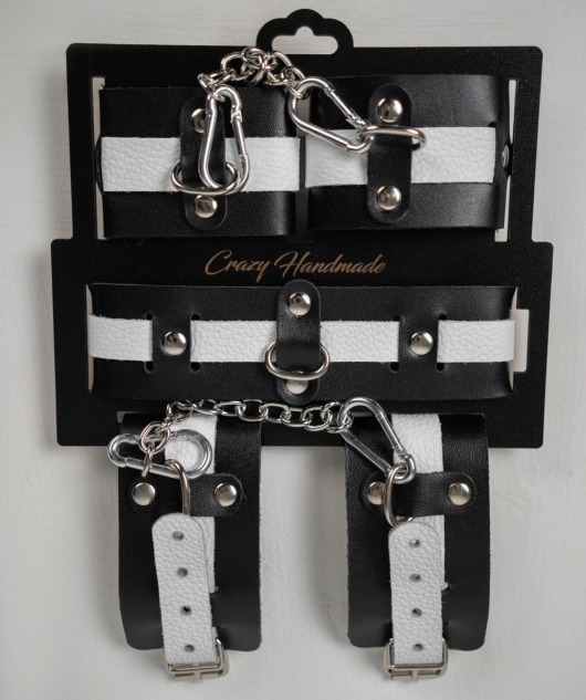 Набор фиксаторов из черной и белой натуральной кожи - Crazy Handmade - купить с доставкой в Севастополе