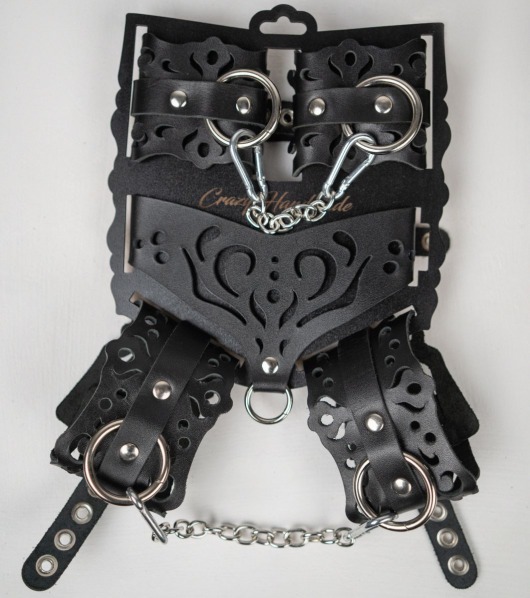 Черный ажурный кожаный набор фиксаций - Crazy Handmade - купить с доставкой в Севастополе