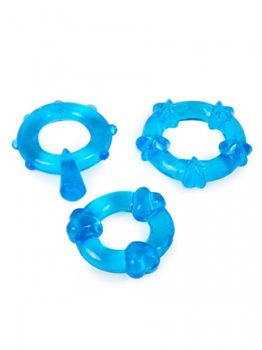 Набор из 3 синих эрекционных колец с различным рельефом - Erowoman-Eroman - в Севастополе купить с доставкой