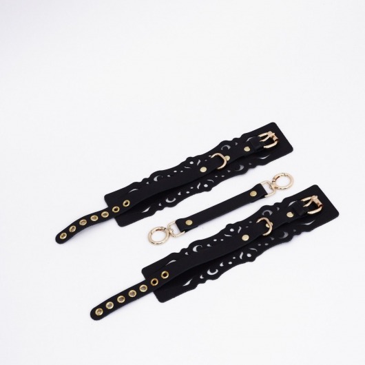 Черный кожаные оковы с узорами и золотистой фурнитурой - Crazy Handmade - купить с доставкой в Севастополе