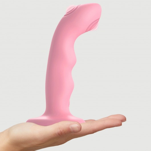 Розовая насадка-стимулятор Strap-On-Me Tapping Dildo Wave - Strap-on-me - купить с доставкой в Севастополе