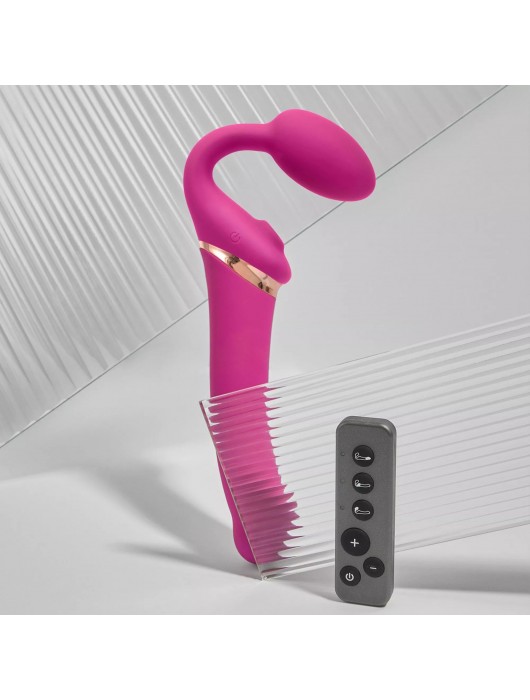 Ярко-розовый безремневой страпон Multi Orgasm Bendable Strap-On size XL с клиторальной стимуляцией - Strap-on-me - купить с доставкой в Севастополе